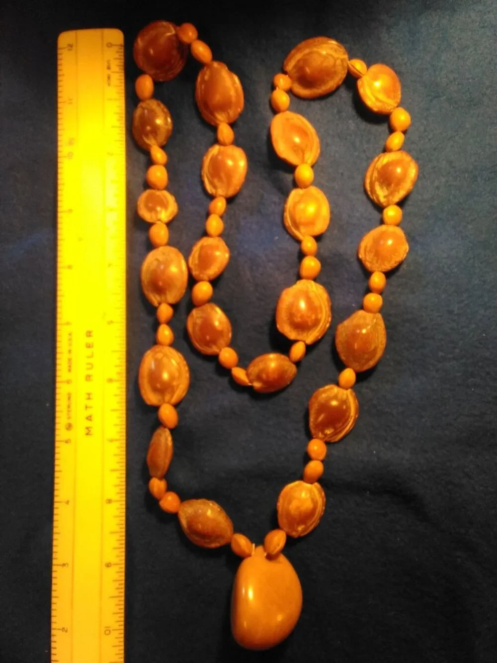 Vintage 17 Inch Puka Carved Nuts Beaded Indian Style Pendant Necklace #CJ6